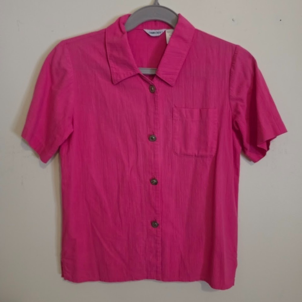 Vintage Cabin Creek Pink Cotton Button Up Blouse‎ Womens Medium Camp Shirt 90s